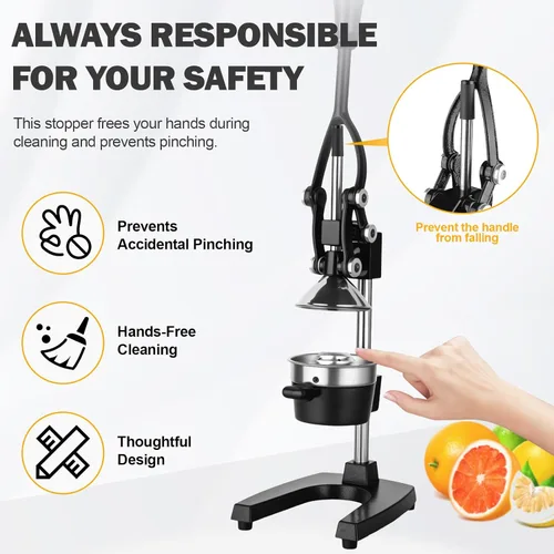 Miniatura 6 de Exprimidor manual de hierro fundido con cono de acero inoxidable, exprimidor de limón resistente para un máximo rendimiento de jugo y limpieza sin