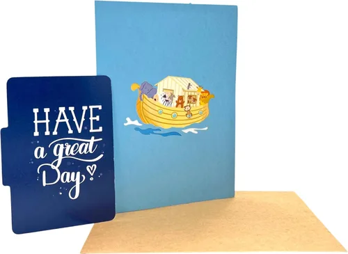 Miniatura 6 de Tarjeta de felicitación desplegable de animales de dibujos animados, barco, aventura, viaje, regalo para niños, cumpleaños, agradecimiento, familia