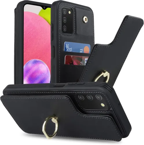 Miniatura 3 de Lipvina Funda para Samsung Galaxy A03s con tarjetero, Galaxy A03s Funda tipo cartera para mujer, tarjetero de crédito, soporte de anillo, fundas