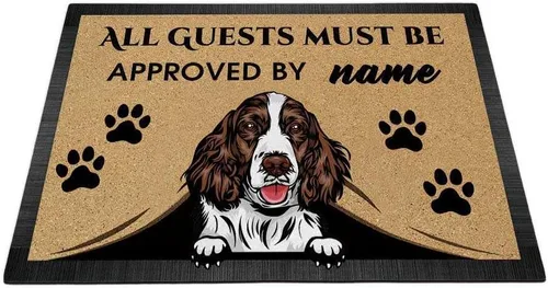 Miniatura 25 de Tapete personalizado con nombre de perro que mira al perro Cocker Spaniel, todos los invitados deben ser aprobados por alfombras para decoración