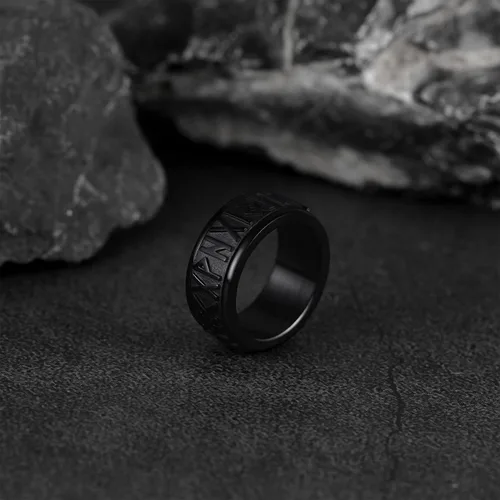 Miniatura 8 de FaithHeart Anillo de runas giratorias vikingas nórdicas de acero inoxidablechapado en oro, anillos giratorios para hombres y mujeres, puede grabado