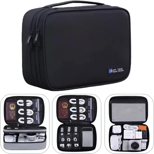 Organizador de artículos electrónicos, estuche de viaje organizador de cables, bolsa organizadora de cables de doble capa, accesorios de