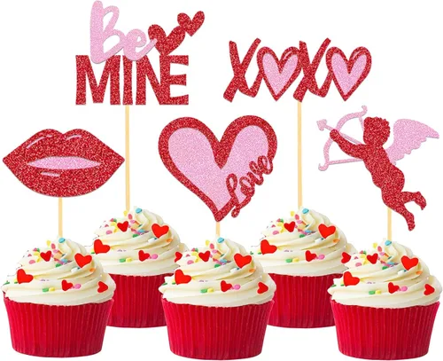 Miniatura 8 de 24 adornos para cupcakes para el día de San Valentín, 1er cumpleaños, temática de dulce amor, decoración de pastel para el día de San Valentín, 1er