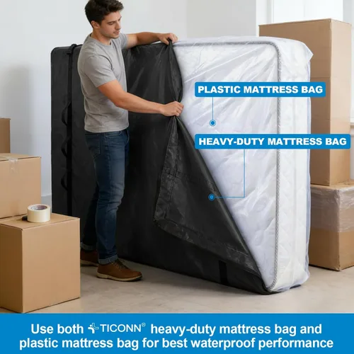 Miniatura 6 de TICONN Bolsas para colchón para mudanza, bolsa de almacenamiento de servicio pesado para colchón Full XL con asa perimetral y hebillas ajustables