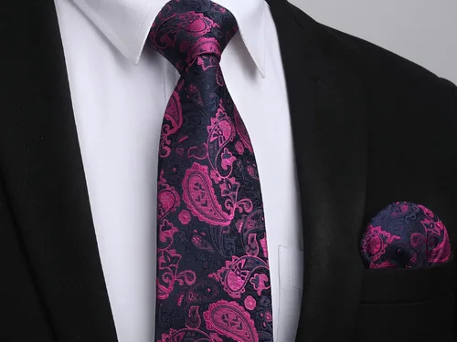 Miniatura 217 de HISDERN Corbatas para hombre, corbata de cachemira y bolsillo cuadrado tejido clásico floral para hombre, corbata de fiesta de boda