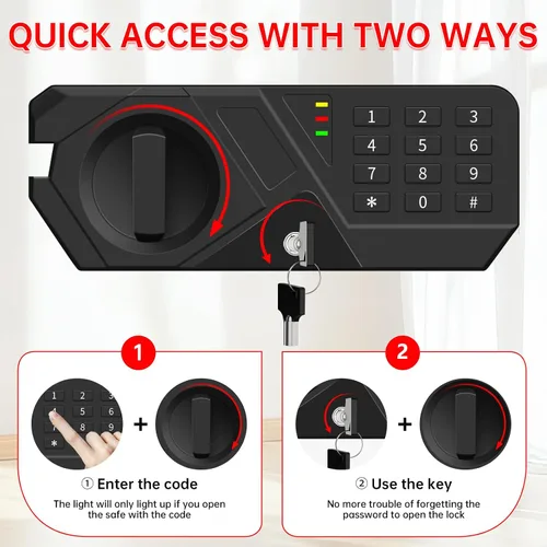 Miniatura 5 de Caja fuerte pequeña para uso doméstico, caja de seguridad digital con cerradura de combinación, estante extraíble y llaves de repuesto, caja fuerte