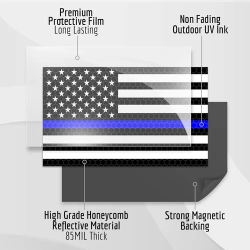 Miniatura 4 de 2 imanes reflectantes de línea azul para automóvil, 5 x 3 pulgadas, imán de bandera estadounidense para camiones, policías policiales, vidas