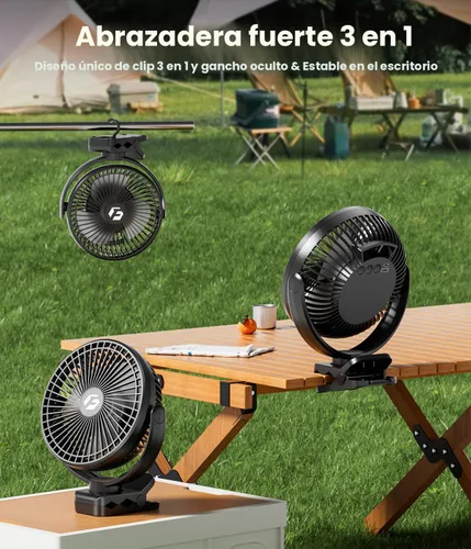 Miniatura 3 de Korbot Ventilador de clip de 8 pulgadas, batería portátil de 20000 mAh recargable con 3 velocidades y fuerte flujo de aire, ventilador USB
