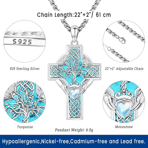 Miniatura 43 de Joyas de turquesa para mujeres y hombres de plata de ley 925 con colgante de urna para cenizas, collar con medallón de imagen, martillo de Thor