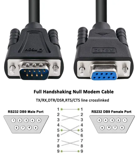 Miniatura 5 de DTech DB9 RS232 - Cable serie macho a hembra, cable de módem nulo, cruce de 7 cables para comunicación de datos (10 pies, negro)