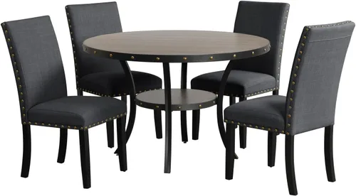 Miniatura 5 de New Classic Furniture Classic Furniture Crispin - Mesa de comedor redonda de madera maciza, 48 pulgadas, color gris