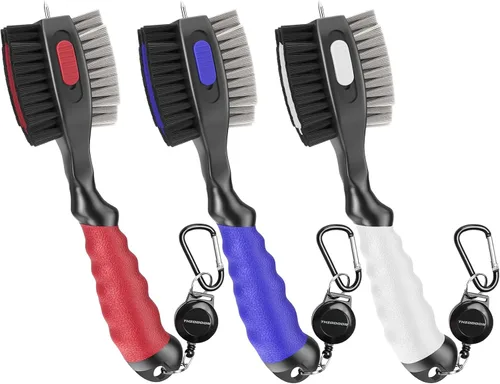 Miniatura 12 de THIODOON 2 Pack Golf Club Brushes and Groove Cleaner 2 ft Retractable Zipline Carabiner Golf Brush Head with Retractable Spike Comfortable Grip Golf