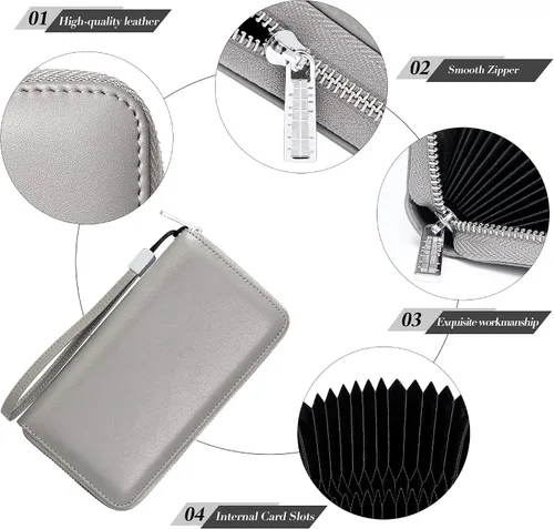 Miniatura 4 de OIDERY Cartera para tarjetas de crédito de gran capacidad para mujer, bloqueo RFID con correa extraíble