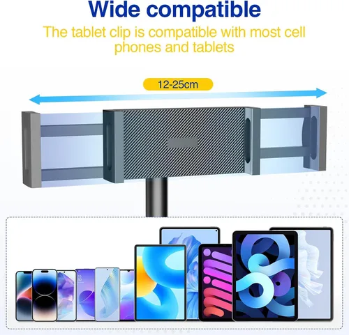 Miniatura 6 de Soporte de Micrófono Boom, Soporte de Micrófono de Piso con Soporte para Tableta y Teléfono, Trípode de Servicio Pesado Ajustable en Altura y Ángulo