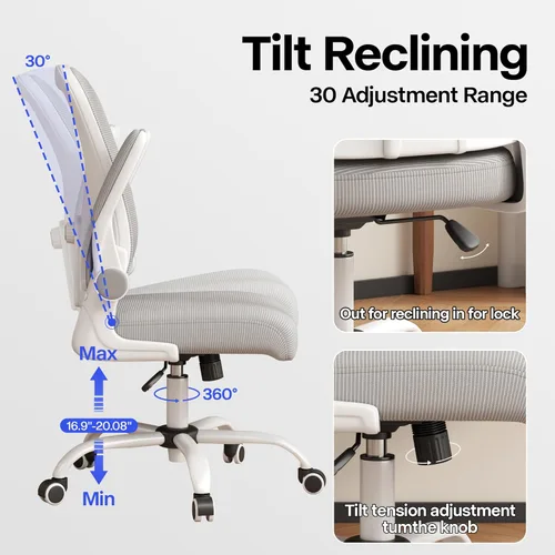 Miniatura 5 de Silla de oficina, silla de escritorio ergonómica con soporte lumbar ajustable, silla de computadora de malla, cómodo soporte lumbar para uso en casa