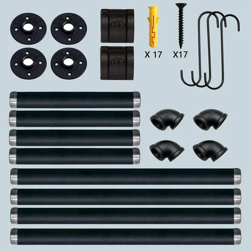 Miniatura 7 de Perchero industrial de tubería con 3 ganchos en forma de S, perchero de pared de 36 pulgadas de largo, barra de ropa de hierro resistente, barra
