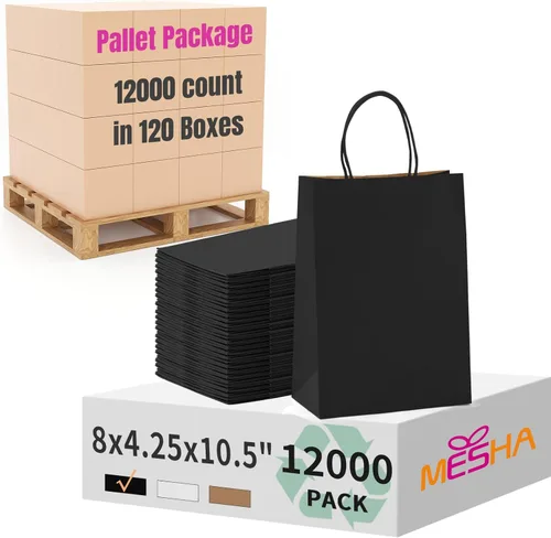 Miniatura 26 de MESHA Bolsas de regalo negras de 5.25 x 3.75 x 8 pulgadas, pequeñas bolsas de papel kraft con asas a granel, paquete de 100 para pequeñas empresas