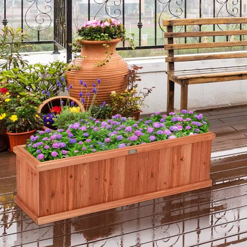 Miniatura 3 de Giantex Jardinera elevada para jardín o vegetales, maceta montada en ventana para jardín, caja de madera para plantar, 40 x 12 x 12 pulgadas