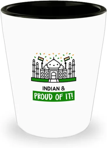 Vaso de chupito indio y orgulloso de él regalo lindo para la India Orgullo Patriótico País Bandera Orgullo Kawaii Templo 1.5 Oz Shotglass