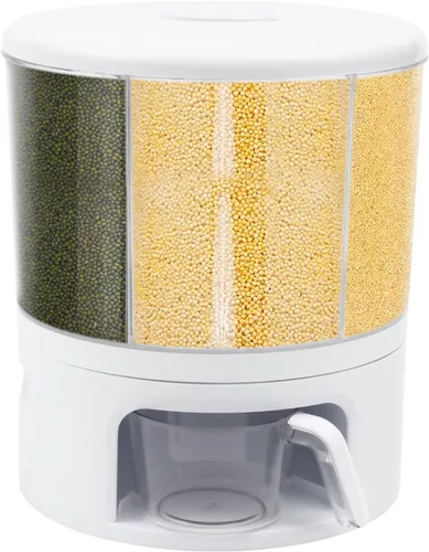 Miniatura 9 de Dispensador de alimentos secos de almacenamiento de arroz de 6 rejillas, dispensador de granos con taza medidora, dispensador de arroz de 22 libras
