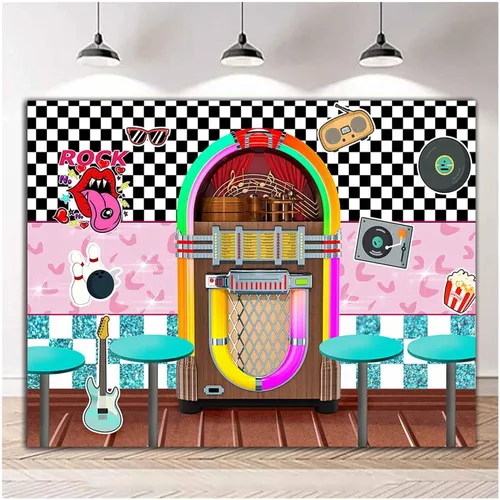 Miniatura 3 de XLL Fondo de fotografía de Sock Hop de los años 50 Back to 1950s Soda Shop Fondos de fotos Rock Roll Party 50s Retro Diner Time Rock Roll Decoración