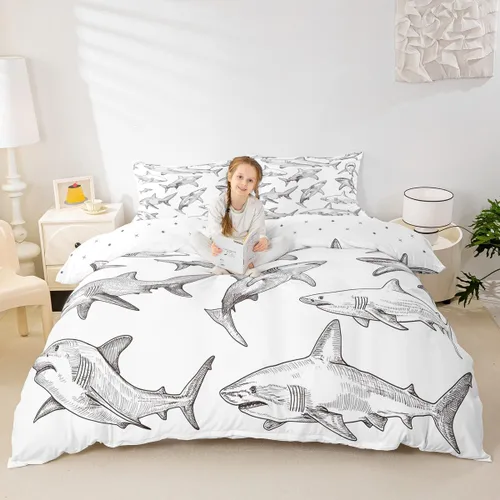 Miniatura 18 de Erosebridal Juego de ropa de cama para niños, juego de funda de edredón de sirena tamaño individual, funda de edredón femenina de escamas de peces