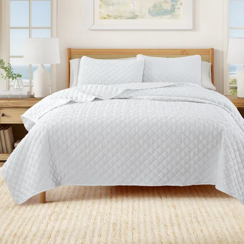 Miniatura 16 de Great Bay Home Full/Queen Quilt Set - 3-Piece Seersucker Box-Stitched Bedding Set - Soft, Lightweight, All-Season Bedspread (White)