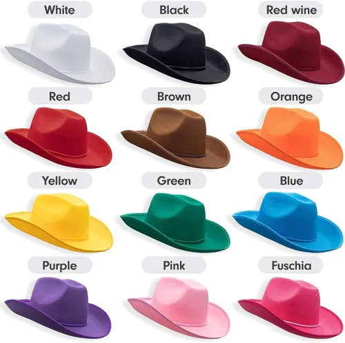 Miniatura 3 de Sombrero de vaquero y vaquera de fieltro liso para hombres, mujeres y adolescentes Sombrero de vaquero con tachuelas occidentales en tallas