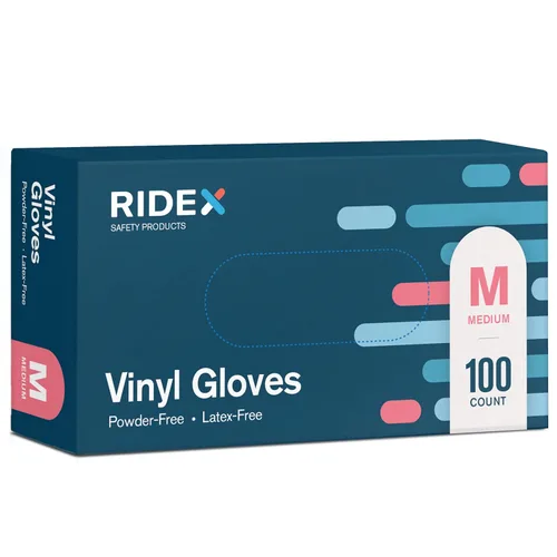 Ridex Guantes desechables de vinilo transparente sin látex [100 unidades] sin polvo, guantes multiusos sin polvo, guantes de caja dispensadora, 100