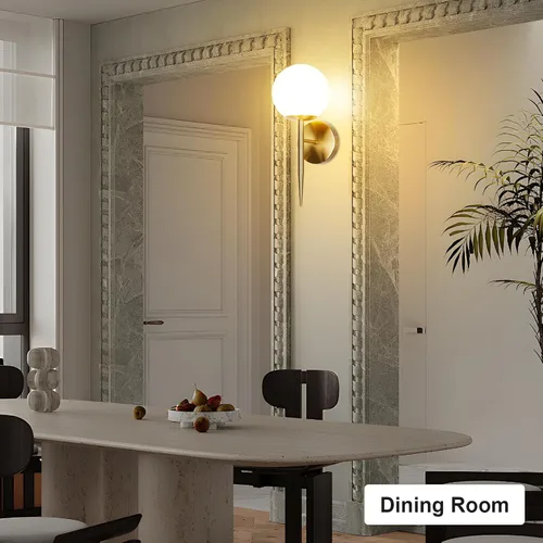 Miniatura 5 de Juego de 2 apliques de pared modernos de globo dorado, lámpara de pared industrial de mediados de siglo con pantalla de vidrio de globo blanco