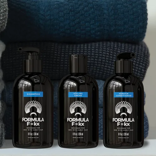 Miniatura 3 de Formula F=kx - Sistema de cuidado del cabello rizado y rizado para hombres - Set de champú hidratante, acondicionador y crema para rizos, sin