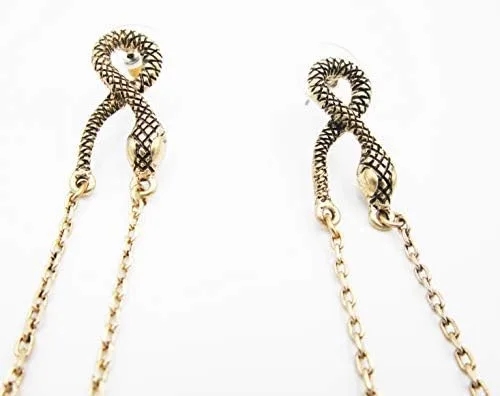 Miniatura 5 de Pendientes de serpiente de gota larga con diamantes de imitación verde vintage, Piedra de malaquita
