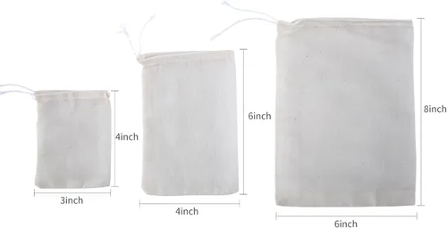 Miniatura 3 de YICHEN 50 bolsas de especias vacías para cocinar sopa, bolsas de filtro de té pequeñas blancas con cordón, material de algodón, bolsas de muselina