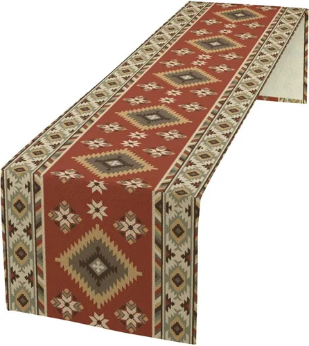 Miniatura 23 de Camino de mesa étnico del suroeste, navajo tribal nativo americano, bohemio, patrón geométrico azteca, camino de mesa para cocina, mesa de comedor