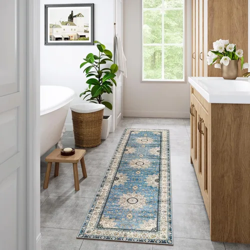 Miniatura 8 de Lahome Tapete oriental con medallón floral, antideslizante, lavable, para piso en interior, pasillo, baño, cocina, vestíbulo y puerta delantera, 2 x