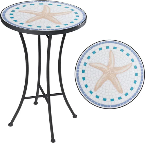 Miniatura 10 de Vipush Mesa auxiliar de mosaico para patio, mesa de centro para exteriores, mesa de centro bistró, soporte para plantas, mesa auxiliar redonda