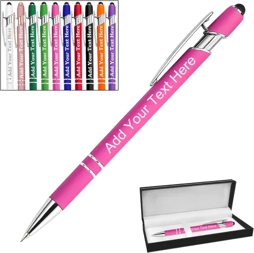 Miniatura 106 de Bolígrafos personalizados a granel grabados personalizados con punta de lápiz capacitivo, bolígrafos personalizados de tinta negra, regalos
