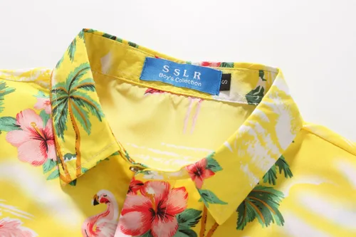Miniatura 3 de SSLR Camisa hawaiana para niños grandes, camisa hawaiana para niños, camisa de flamencos, camisa Luau de manga corta para niños