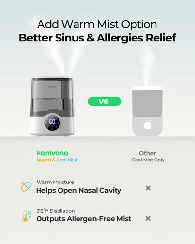 Miniatura 3 de Homvana Humidificador para habitación grande, 7 L (807 pies ²), niebla inteligente cálida y fría, humidificadores de llenado superior