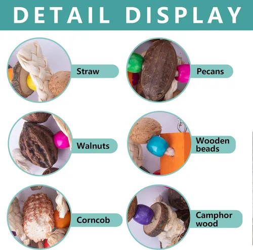 Miniatura 3 de Deloky Juguetes para masticar pájaros loros grandes, frutos secos naturales, juguete desgarrador de loro de maíz, juguete de jaula de madera