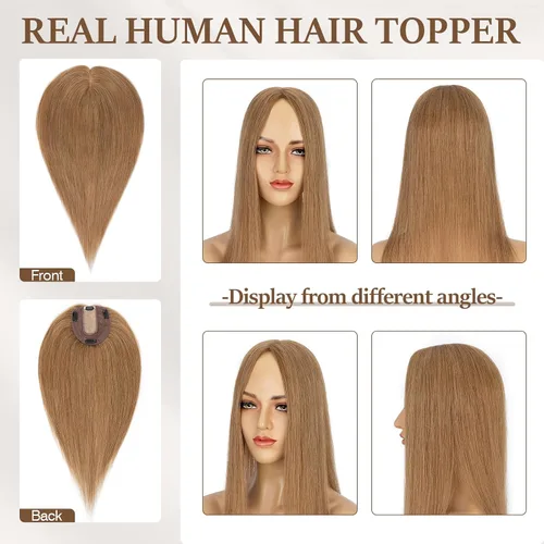 Miniatura 36 de Rich Choices Pelucas con topper de cabello para mujeres, cabello humano real 100% Remy, sin flequillo, para mujeres con adelgazamiento en la parte