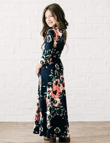 Miniatura 58 de 21KIDS Vestido largo floral de manga larga 3/4 con bolsillos para niñas de 6 a 12 años