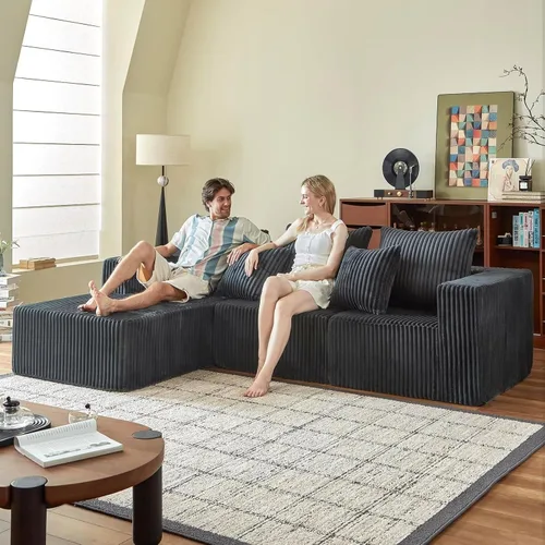 Miniatura 10 de Sofás seccionales de 102" para sala de estar, sofá nube sin estructura, sofá en forma de L con asiento profundo de gran tamaño, sofá cómodo