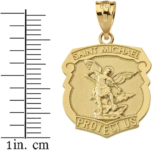 Miniatura 2 de Collar y colgante con medalla en forma de escudo de San Miguel de oro amarillo de 14 quilates