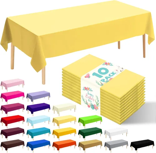 Miniatura 26 de Paquete de 10 manteles desechables de plástico premium de 54 x 108 pulgadas, mantel rectangular para mesa, para cumpleaños, bodas, Navidad, Beige