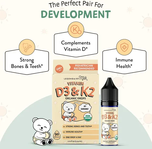 Miniatura 3 de Legendairy Milk Gotas líquidas orgánicas de vitamina D3 K2 para bebés, 400 UI de gotas de vitamina D para bebés para infantes – Vitamina D