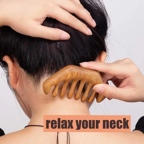 Miniatura 4 de Peine de masaje de madera, masajeador de cuero cabelludo de madera, Gua Sha para relajación del estrés, peine Loc para Sisterlocks - Sándalo verde