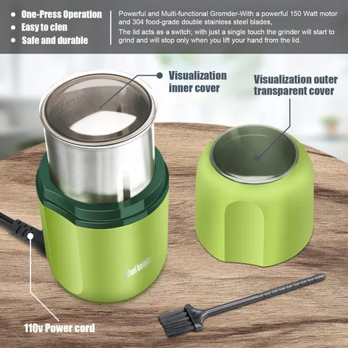 Miniatura 7 de COOL KNIGHT Molinillo de hierbas [gran capacidad/rápido/eléctrico] - Molinillo de café de hierbas para especias con colector de polen/- 7.5" (verde)