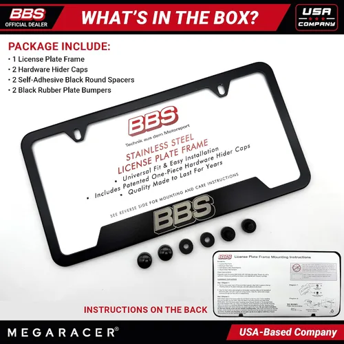 Miniatura 4 de Juego de 1 marco para placa patentado BBS, acero inoxidable negro, cubierta para placa de automóvil, marco metálico para hombre, portaplacas