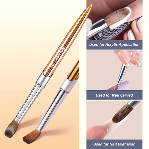 Miniatura 7 de Kolinsky - Brocha de uñas acrílicas 100% tamaño 8, pincel de arte de forma redonda para manicura profesional de uñas (#8, dorado)